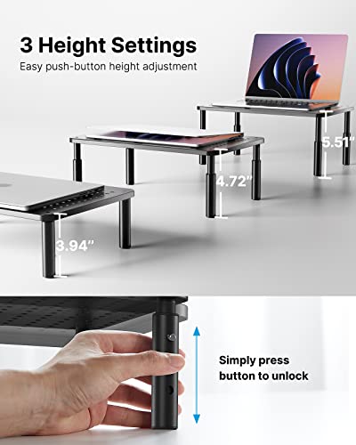 HUANUO Monitor Stand, Monitor Stand Riser 3 Height Adjustable, Monitor Riser with Airflow Vents, Laptop Stand for Desk, Laptop Riser, Desk Organizer for Monitor, 15.6" Laptop, PC, Printer - color: Black
