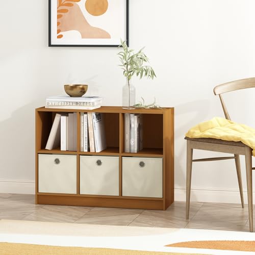 Furinno Basic 3x2 Bookcase Storage w/Bins, Light Cherry/Ivory - color: Light Cherry/Ivory, size: 6-Cube with Bin