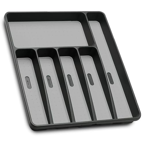 Loyareal Silverware Organizer Utensil Organizer Holder Kitchen Drawer Organizer Plastic Silverware Tray for Drawer Flatware Organizer 6 Compartment Black - color: Black, size: 6 Slots