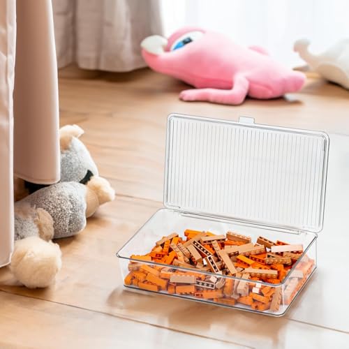 ZEXALOR Clear Plastic Storage Bin with Lid, Organizer for Pantry, Office, Bathroom, Kitchen, Snack, Tea Bag, Coffee Container (Small) - size: Small