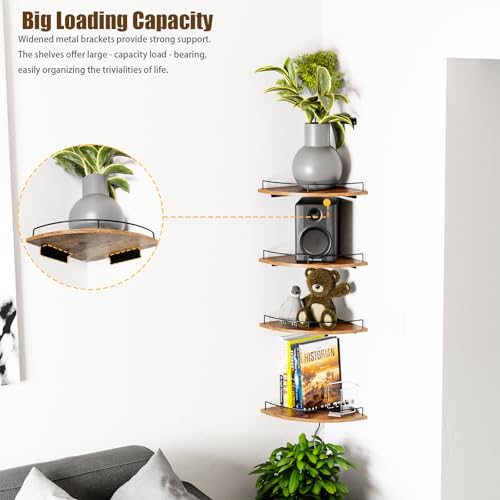Corner Shelf Wall Mount, Floating Corner Shelves, Set of 4 Corner Wall Shelf Organizer,Rustic Wood Wall Storage Display Shelves forLiving Room Bedroom Bathroom Kitchen - color: Rustic Brown-4pack