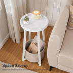 HOOBRO Small Round Side Table, 2-Tier Round Sofa End Table, Compact Nightstand with Cotton Linen Storage Basket, for Small Space, Living Room, Bedroom, Dorm, White WW183BZ01 - color: White