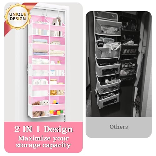 Ofiray-home Pink Over The Door Organizer 5 Tiers, Extra Large Behind Door Storage of 10 Compartments, 50 lbs Weight Capacity Over The Door Storage for Closet, Diaper Organizer - color: Pink - 5 Tiers
