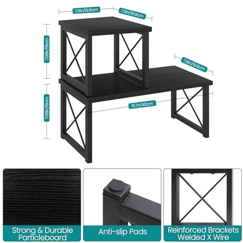 ELITEROO Wood Desktop Shelf, Freestanding Small Bookshelf Dorm Supplies Organizers, 2 Tier Independent Stackable Desk Stand, Adjustable Storage Organizer, Kitchen Counter Display Rack, Black - color: Black