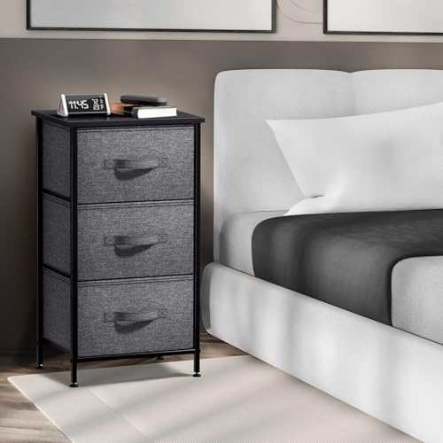 Sorbus Nightstand with 3 Drawers - Bedside Furniture & Night Stand End Table Dresser with Steel Frame, Wood Top, Easy Pull Fabric Bins for Home, Bedroom Accessories, Office & Dorm - color: Black, style: 3 Drawer