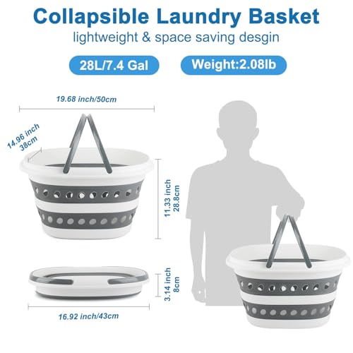 28L Collapsible Laundry Basket with Handle, Foldable Clothes Basket Laundry Hamper Plastic Storage Bin, Pop-Up Hamper for Dirty Clothes, Portable Storage Container Outdoor Camping Home RV Accessories - size: 28L