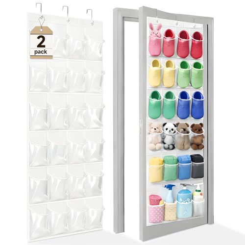 Over the Door Shoe Organizer - 2 Pack Shoe Rack for Door with 24 Pockets and Hooks, Shoe Holder Back of Door Organizers for Shoes, Hanging Shoe Organizer for Space Saving, White - color: White, size: 2pc