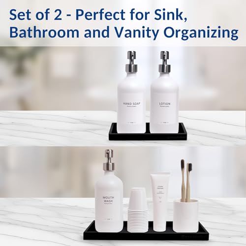Spacewiser Countertop and Vanity Tray - 2 PC (11” and 7”) Shatterproof Silicone Kitchen and Bathroom Trays for Counter, Kitchen Soap Dispenser Tray, Vanity Trays for Bathroom, Perfume Key Tray - color: Black, size: Set‐ 1 Small + 1 Large