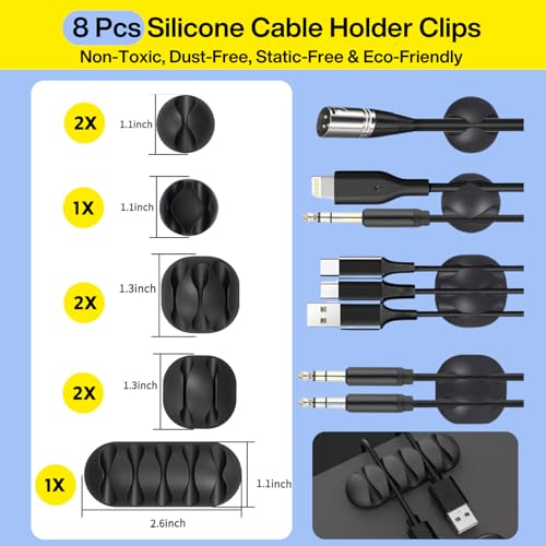 [313Pcs] Cable Management Kit, 67 Adhesive Cable Clips, Topavatop Desk Cord Organizer, 22 Reusable Cable Strap, 4 Cable Sleeve Split, 200 Nylon Cable Zip Ties with 20 Mounts for TV Office Home, Black - color: Black