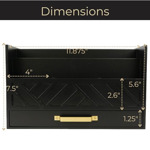 BLU MONACO | Wooden Mail Organizer with Drawer and Gold Handle | Mail Sorter Organizer Countertop for Desk | Outgoing Mail Holder and Letter Sorter for Desk Storage - color: Black