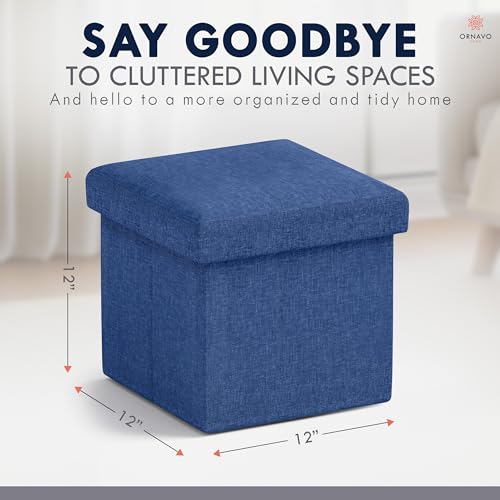 Ornavo Home Small Storage Ottoman Foldable Collapsible Cube Square Linen Ottoman Foot Rest Stool Seat, for Living Room, Bedroom, Home Office, Dorm - 12 x 12 x 12, Navy Blue - color: Navy
