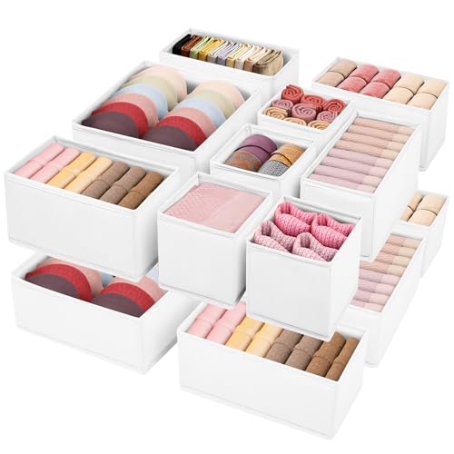 Drawer Clothing Organizer 16-Pack, White 3 Sizes Underwear Drawer Dividers, Fabric Folding Wardrobe Organizer, Can Store Baby Clothes, Bras, Underwear, Panties, Belts, Socks, Ties, etc. - color: White