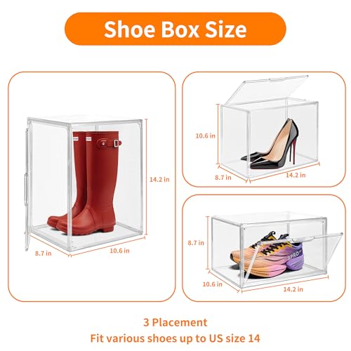 3 Pack Clear Acrylic Sneaker Shoe Display Case,Shoe Storage Boxes Stackable,Acrylic Boxes for Shoes Display with Lid,Boot Storage Organizer for Tall Boot,Purse Handbag Organizer for Closet - style: 14.2"L x 10.6"W x 8.7"H - 3 Pack