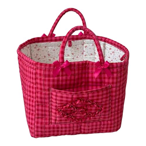 Floral Fabric Storage Basket Car Interior Storage Basket Underwear Sundries Laundry Baskets Supplies Home Organizer Bag (Rose red plaid) - color: Rose red plaid