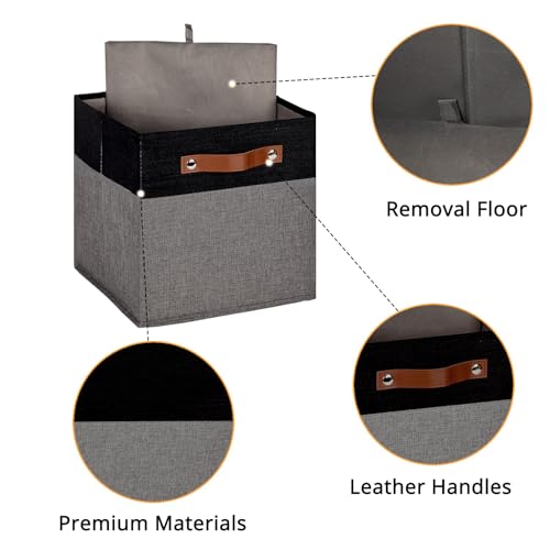 HNZIGE Storage Baskets for Organizing, Set of 4, Square Fabric Storage Cubes Bins 13 x 13, Collapsible Black Storage Bins for Shelves, Closets, Nursery, Home, Office (Black&Grey) - color: Black Gray, size: 13"x13"x13"-4pack