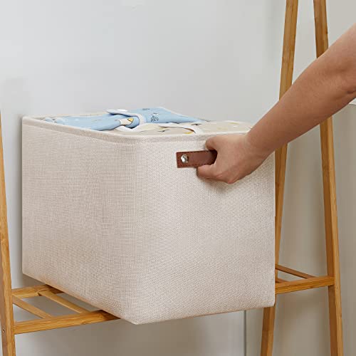 DULLEMELO Storage Baskets Large 16"x12"x12" Tall Rectangular Baskets Fabric Storage Bins for Organizing [1 Pack] Collapsible Linen Shelf Baskets for Clothes, Toys, Closet, Laundry (Beige) - color: Beige, size: 16"x12"x12"