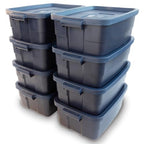 Rubbermaid Roughneck Tote 10 Gal, 8 Pack, Made in USA, Dark Indigo Metallic, Rugged Plastic Stackable Storage Bins with Lids and Handles - size: 10 Gal - 8 Pack