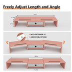 WESTREE Dual 3 Shelf Computer Riser with Drawer, Adjustable Length and Angle, Desktop 2 Monitor Stand Storage Organizer