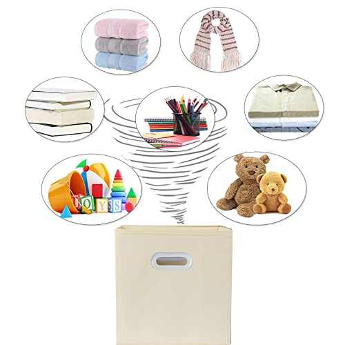 Fabric Cloth Storage Bins,Fabric Cube Organizer with Dual Handles Foldable Cube Storage Baskets for Home Bedroom Storage,Set of 3, Creamy-White - color: Creamy-white, size: 3 Pack