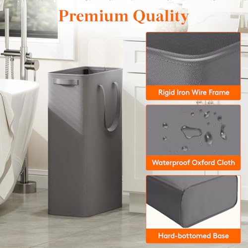 Lifewit 2 Pack Slim Laundry Hamper, Collapsible Narrow Laundry Basket, Small Tall Dirty Clothes Hampers with Handles for Bathroom Bedroom College Dorm, Grey, 65L - color: Gray