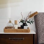 Rattan Bathroom Tray Countertop, Wicker Toilet Tank Basket, Decorative Bathroom Vanity Tray for Decor Coffee Table - size: 9.8" x 5" x 1.4"