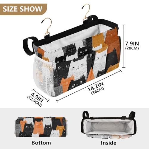 Bedside Caddy Hanging Bunk Bed Caddy Bed Organizer Hanging Pocket with 2 Hooks Bedside Storage Organizer Pocket Bag Holder Black and White Orange Cat - color: Black and White Orange Cat