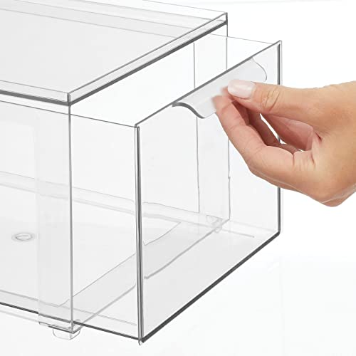 mDesign Plastic Stackable Bathroom Storage with Pull Out Bin Organizer Drawer for Cabinet, Vanity, Shelf, Cupboard, Cabinet, or Closet Organization - Lumiere Collection - 2 Pack - Clear - size: 8 x 12 x 6 (Pack of 2)
