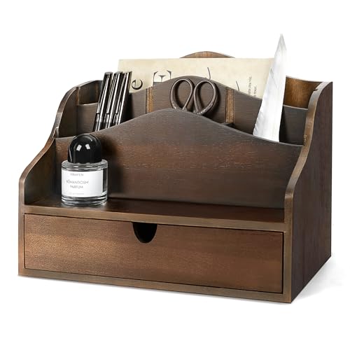 Rebee Vision Acacia Wood Mail Organizer for Desk – Farmhouse Countertop Mail Holder with Dividers – 4-Slot Letter Sorter for Key & Jewelry– Desktop Organizer for Home Decor (Dark Acacia) - color: B-dark Acacia