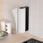 Paper Towel Holder Under Cabinet, Wall Mount Paper Towels Holder for Kitchen Under Counter, Self Adhesive and Drilling, Heavy-Duty Hanging Paper Towel Roll Holder Inside Cabinet Door, Black