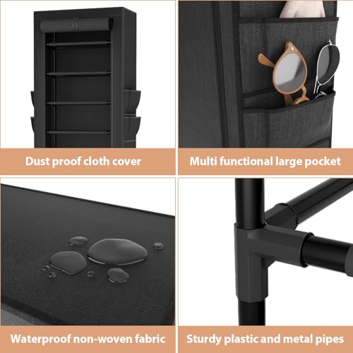 VTRIN Vertical Narrow Shoe Rack Organizer 10 Tier Tall Shoe Shelf Holds 20-22 Pairs with Non-Woven Dustproof Cover for Closet, Entryway Black - color: Black, size: 17.7"W x11.8"D x 68.9"H