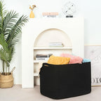 MINTWOOD Design 112L Extra Large Blanket Basket Holder Living Room, 25"x17"x16" Rectangle Rope Woven Storage Basket with Handles for Laundry, Pool Towels, Shoes, Dog Toy Organizer Bin Box, Black - color: Black