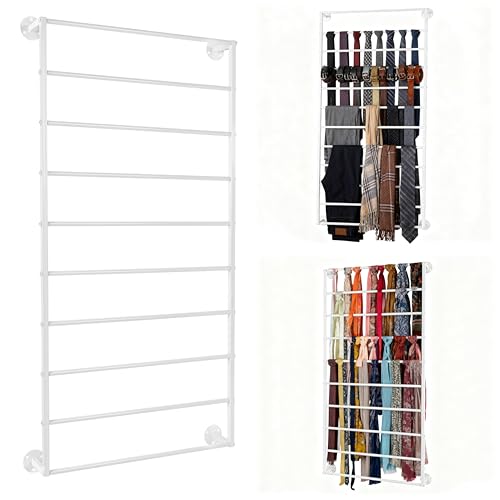 10-Layer Wall Mounted Display Rack, Tie & Scarf Rack Belt Towel Holder Wrapping Paper Ribbon Organizer Scarves Belts Necktie Hijab Stand Metal Shelving for Home, Retail Stores, Flower Shop - color: White, size: L: 23.6 in, H: 47.2 in