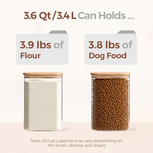 ComSaf 3.6 Qt Glass Food Storage Containers Set of 2, Large Storage Containers with Lids, Square Glass Jars with Lids, for Flour and Sugar, Cereal, Rice, Pasta, Oats, Coffee Beans - color: 3.6Qt-Square-2 Pack