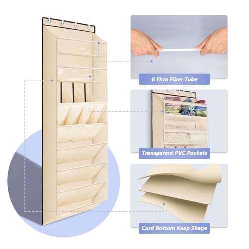 FENTEC 1 Pack Over The Door Shoe Organizer, 68" Exlarge Deep Pockets Hanging Shoe Organizers, 8-Tier Shoe Rack for Closet, Shoe Holder for Boots,Over Door Organizer in Home, RV, Dorm, Beige - color: BEIGE-(25+ Pairs), size: 1 Pack