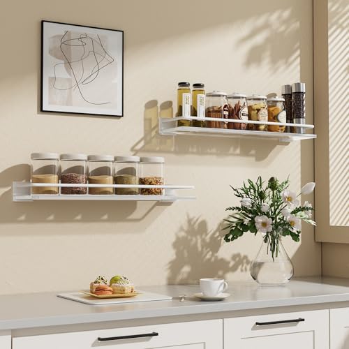 Acrylic Bathroom Floating Shelves - Set of 2, Wall Mounted Shelves for Suitable for Lavatory, Kitchen, Laundry Room, Farmhouse, for Item Storage/Room Decoration (White) - color: White, size: Rectangular