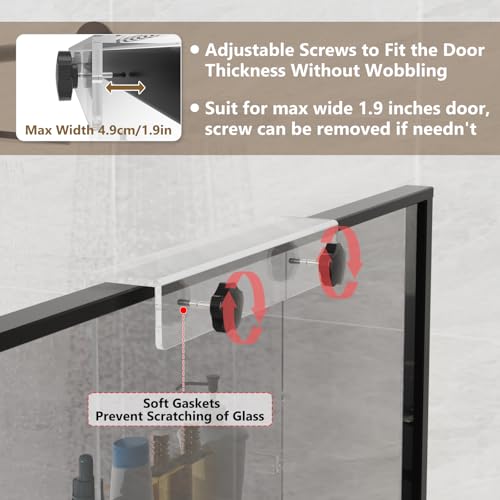 Nynelly Over The Door Shower Caddy, Acrylic Shower Caddy Shelf with Hooks, No Drilling Adjustable Hanging Shower Organizer for Bathroom Storage, Body Wash Shampoo Holder