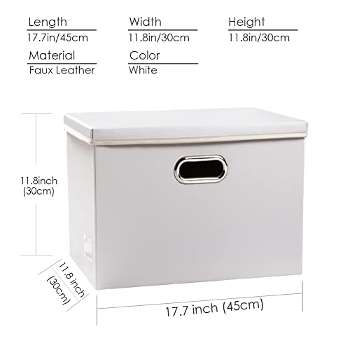 PRANDOM Large Stackable Storage Bins with Lids [5-Pack] Leather Fabric Foldable Storage Boxes Organizer Containers Baskets Cube with Cover for Bedroom Closet Office Nursery White (17.7x11.8x11.8) - color: White, size: Large(5-Pack)