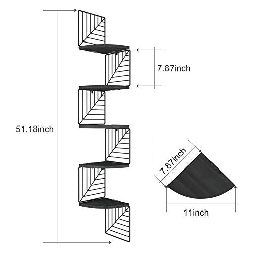 Love-KANKEI Corner Shelf Wall Mount of 5 Tier Rustic Wood Floating Shelves Wall Shelves for Bedroom Living Room Bathroom Kitchen Office and More Black - color: Black