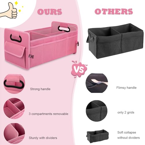 JiatuA Car Trunk Organizer, Car Organizers and Storage Collapsible Multi Compartment Container Box, Adjustable Car Accessories for SUV Sedan Truck, Standard Size, Pink - color: Pink, size: Standard