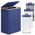 efluky Laundry Hamper with Lid, Trio Laundry Hamper with 3 Removable Bags, 3 Section Laundry Basket with Bamboo Handles for Bathroom, Bedroom & Laundry Room, 160L Blue - color: Blue, size: 160L Trio