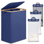 efluky Laundry Hamper with Lid, Trio Laundry Hamper with 3 Removable Bags, 3 Section Laundry Basket with Bamboo Handles for Bathroom, Bedroom & Laundry Room, 160L Blue - color: Blue, size: 160L Trio