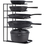 Toplife Heavy Duty Pan Organizer, 5 Tier Pot and Pan Organizer Rack for Cast Iron Skillets, Griddles and Pots - Sturdy Steel Construction- No Assembly Required - Black