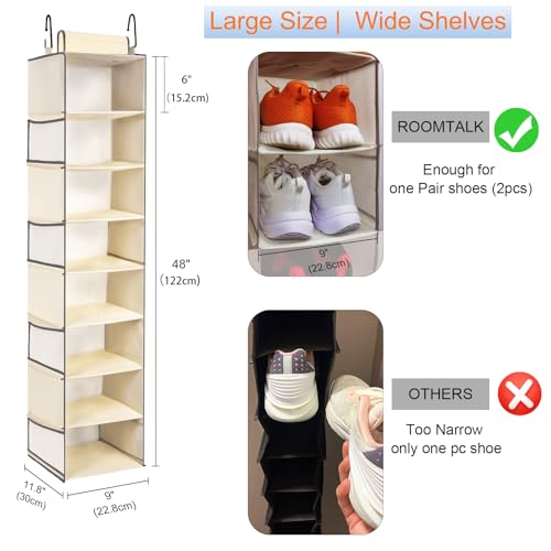 2 Pack Large-Sized Hanging Shoe Organizer 8-Shelf, Hanging Closet Organizer with 8 Side Pockets, Wider Hanging Shelves for Storage Shoes Clothes 9" W × 11.8" D× 48" H, Beige. - color: Beige - 2 Pack, size: 2 pack