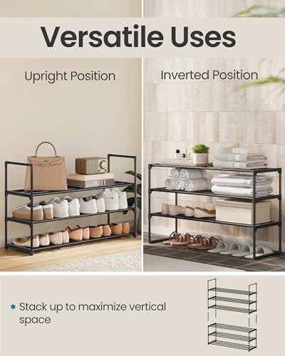 SONGMICS Shoe Rack, 3-Tier Shoe Organizer, Metal Storage Shelf, Upright or Upside Down, for 16-20 Pairs, Stackable, for Entryway, 11.8 x 36.2 x 21.7 Inches, Black ULSA303B02 - color: Black, size: 3 Tiers (36.2"W)