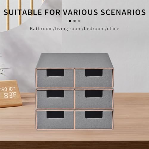 Linen Leather Desk Organizer with Drawers－Mini Desktop Drawer Organizer Stackable－Multifunctional Tabletop Organization Storage Box for Office Supplies Home Vanity Toiletries (Grey, 2-drawers) - color: Grey