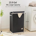 Laundry Hamper with Lid, 90L Collapsible Clothes Basket, Strong Struture, Dirty clothes Hamper, Removable Laundry Bag with String Closure, for Bedroom, Bathroom, Dorm, College, Toys, Black - size: 90L