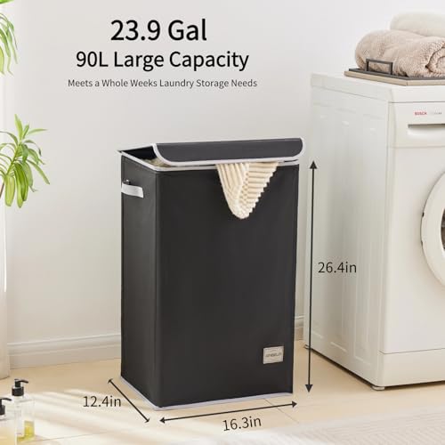 Laundry Hamper with Lid, 90L Collapsible Clothes Basket, Strong Struture, Dirty clothes Hamper, Removable Laundry Bag with String Closure, for Bedroom, Bathroom, Dorm, College, Toys, Black - size: 90L
