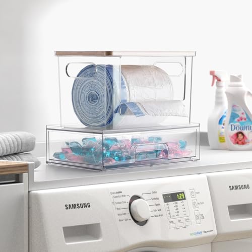 2Pcs Trash Bag Holder Under Sink Stackable Storage, Extra Large Laundry Room Organization and Storage, Laundry Pod Organization with Lid, Garbage Bag Dispenser Roll Holder for Kitchen Cabinet - color: 2Pcs