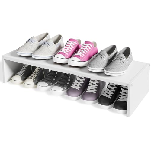 Cidaziya Expandable 1 Tier Shoe Rack for Shoe Cabinet, 1 Tier Stackable White Shoe Shelf Organizer for Closet, Sturdy Metal and Wood Structure, Hold 4-6 Pairs of Shoes - color: White, size: 1 Pack (1 Tier)
