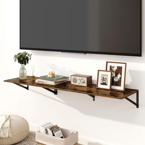 Fun Memories Floating Shelves for Wall, 12 Inch Deep Floating Shelves Set of 2, 36W x 12D Large Wall Shelf with Sturdy Metal Brackets for Living Room, Bathroom, Bedroom and Kitchen, Rustic Brown - color: A-rustic Brown, size: 36"W x 12"D
